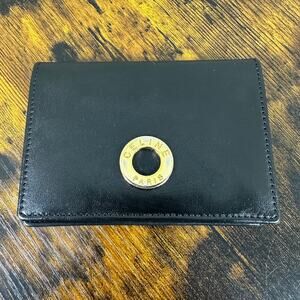 Celine Circle Logo Black Leather Card Case Bifold Wallet